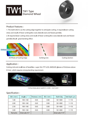 TW1 tipo roda de corte de vidro de Diamond Scribing Wheels TFT LCD AMOLED